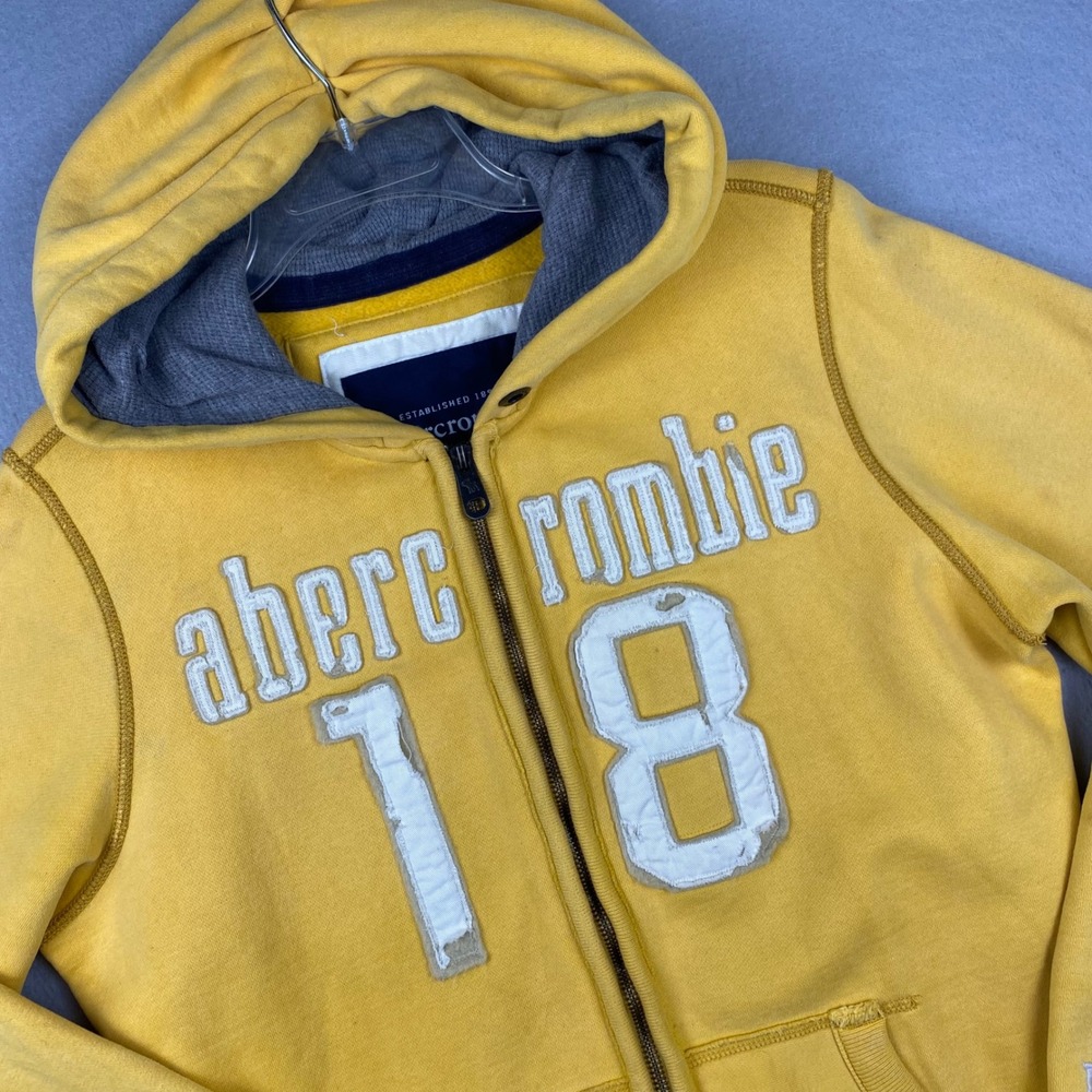 Abercrombie & Fitch Mens XL Yellow Full Zip Hoodie Applique Logo Fleece y2k